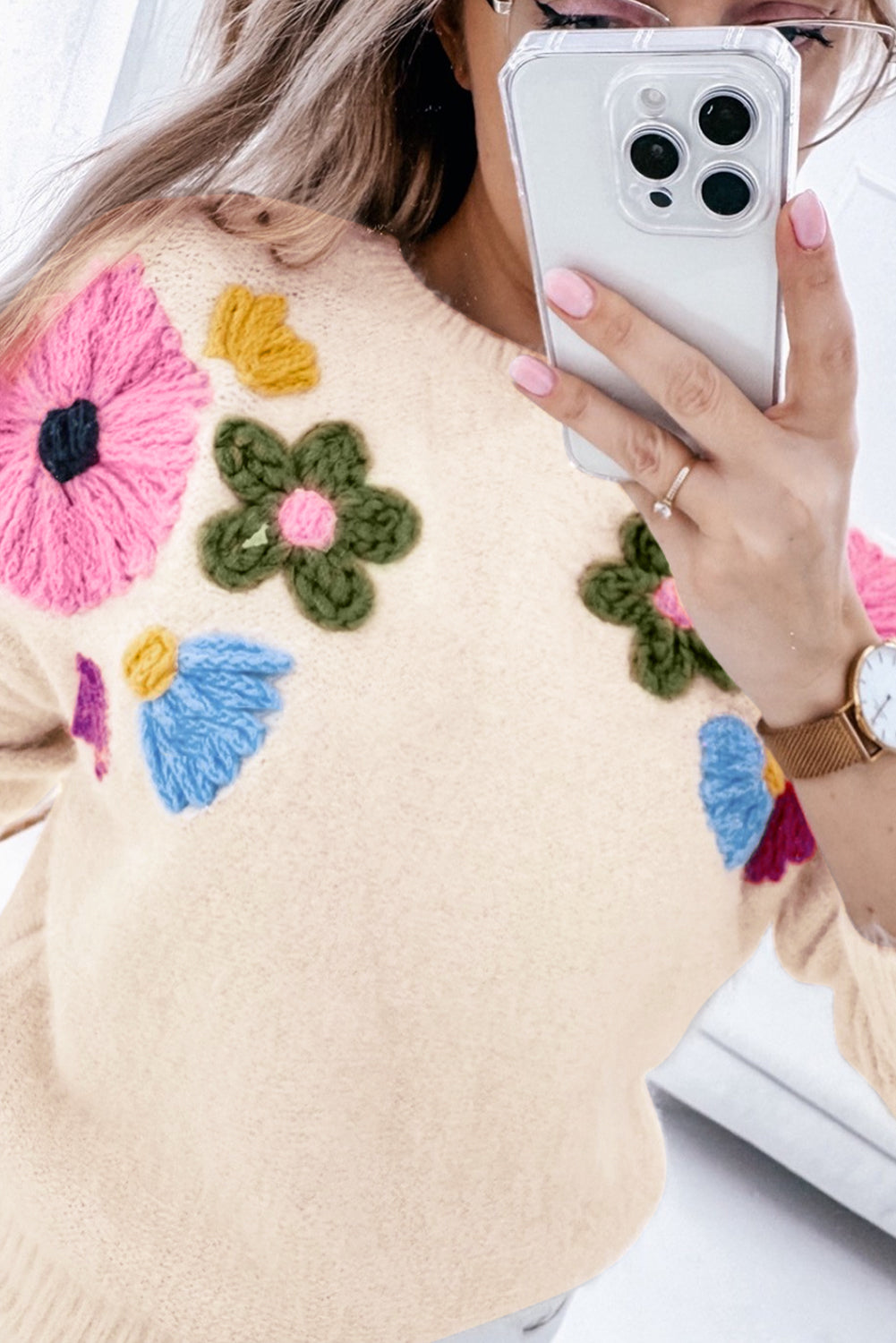 Crochet Flower Pullover Sweater