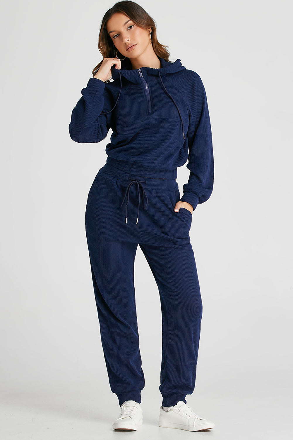 Ribbed Cropped Hoodie Joggers Set