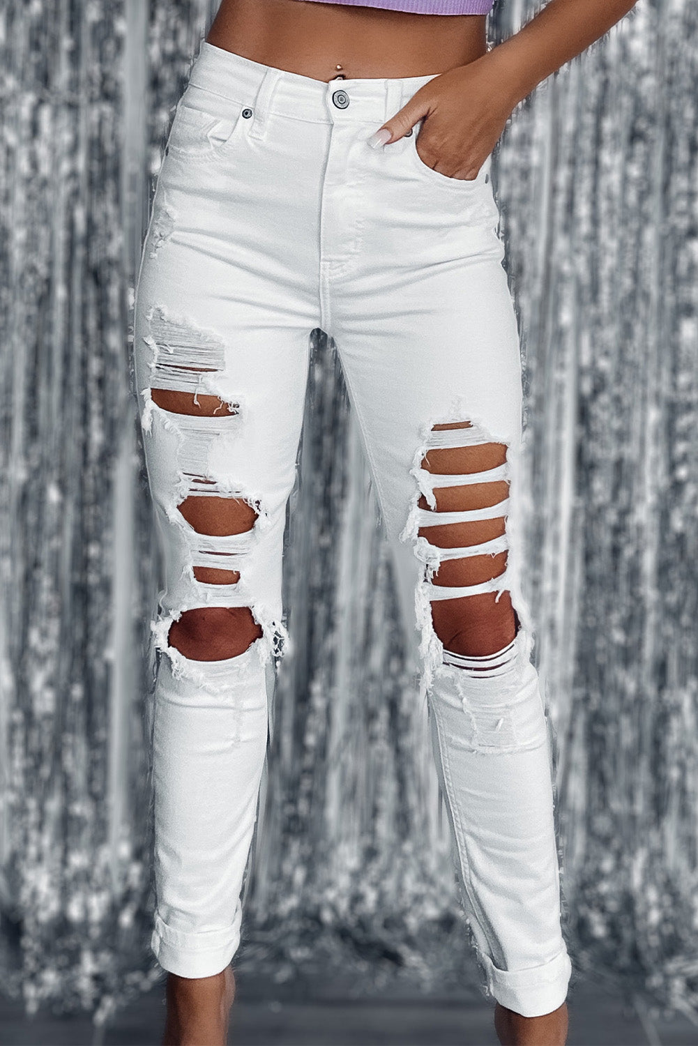 Ripped Holes High Waist Skinny Jeans