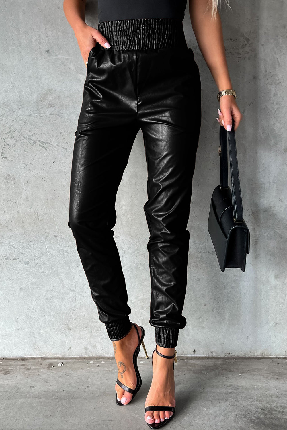 High-Waist Leather Skinny Pants