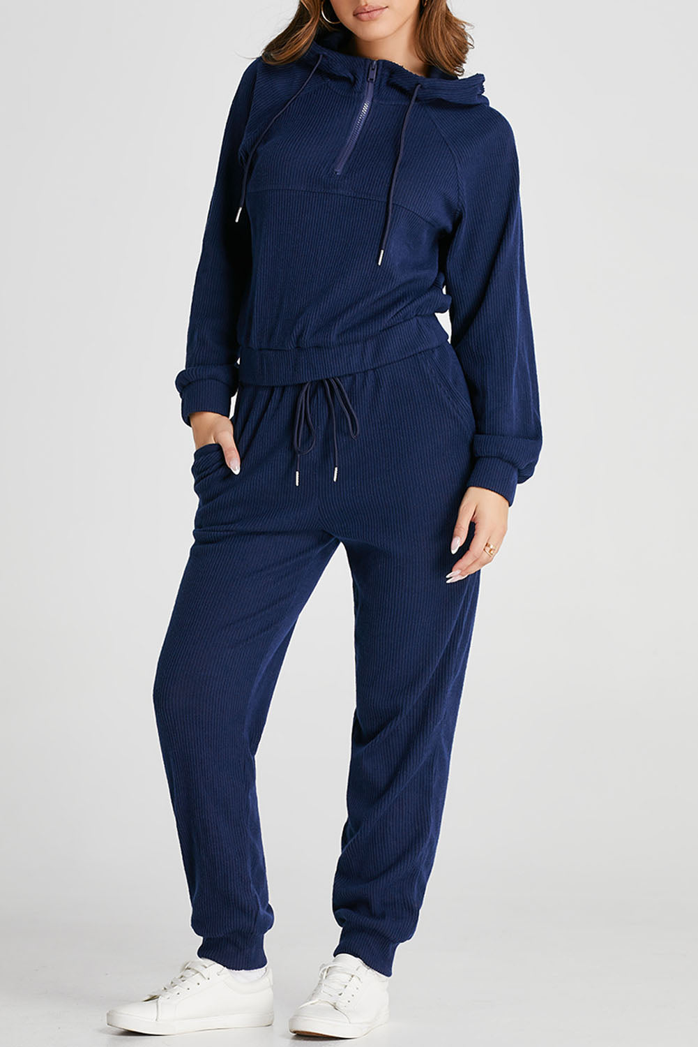 Ribbed Cropped Hoodie Joggers Set