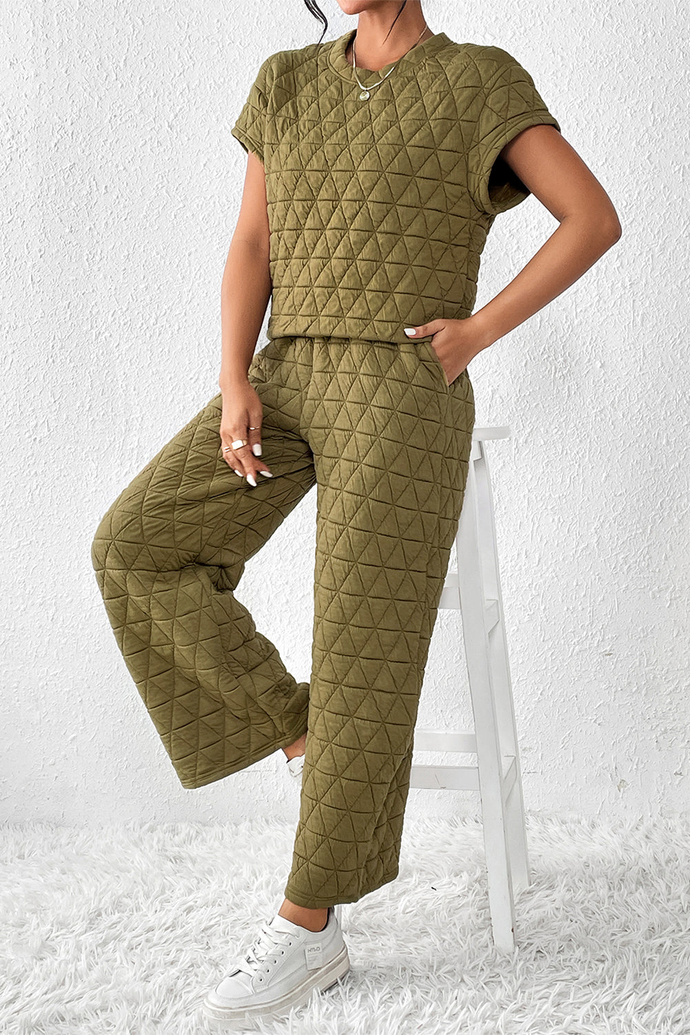 Sage Green Short Sleeve Wide Leg Set