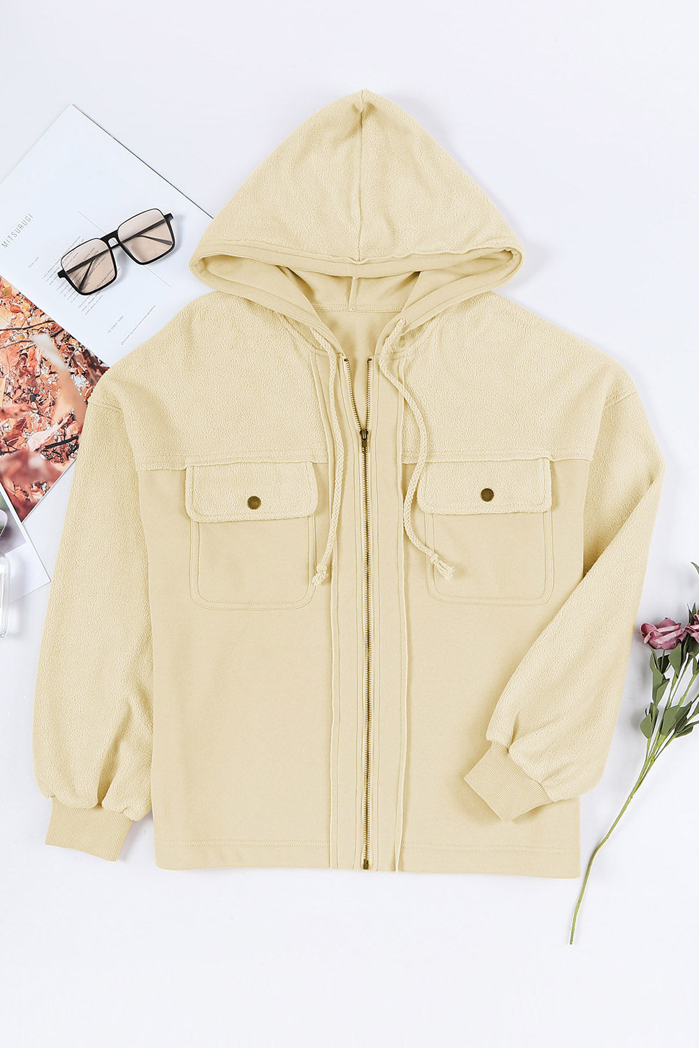 Apricot Flap Pocket Zip Up Jacket