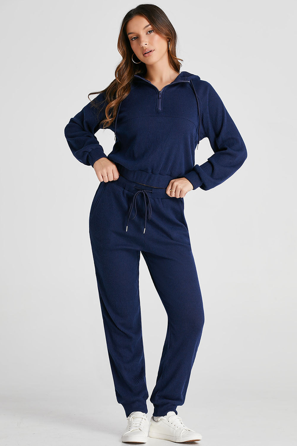 Ribbed Cropped Hoodie Joggers Set