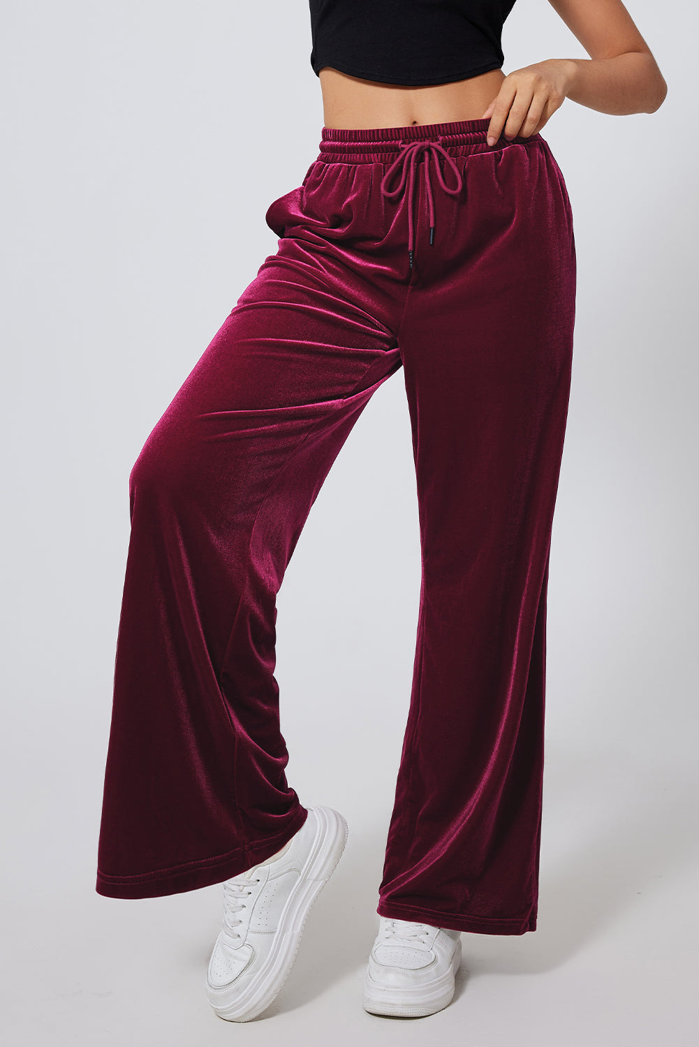 Burgundy Waist Wide Leg Pants