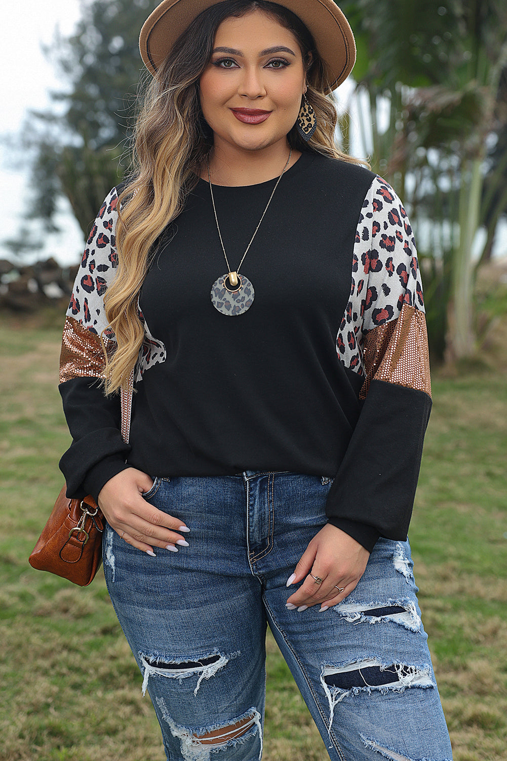 Leopard Sequin Long Sleeve Top