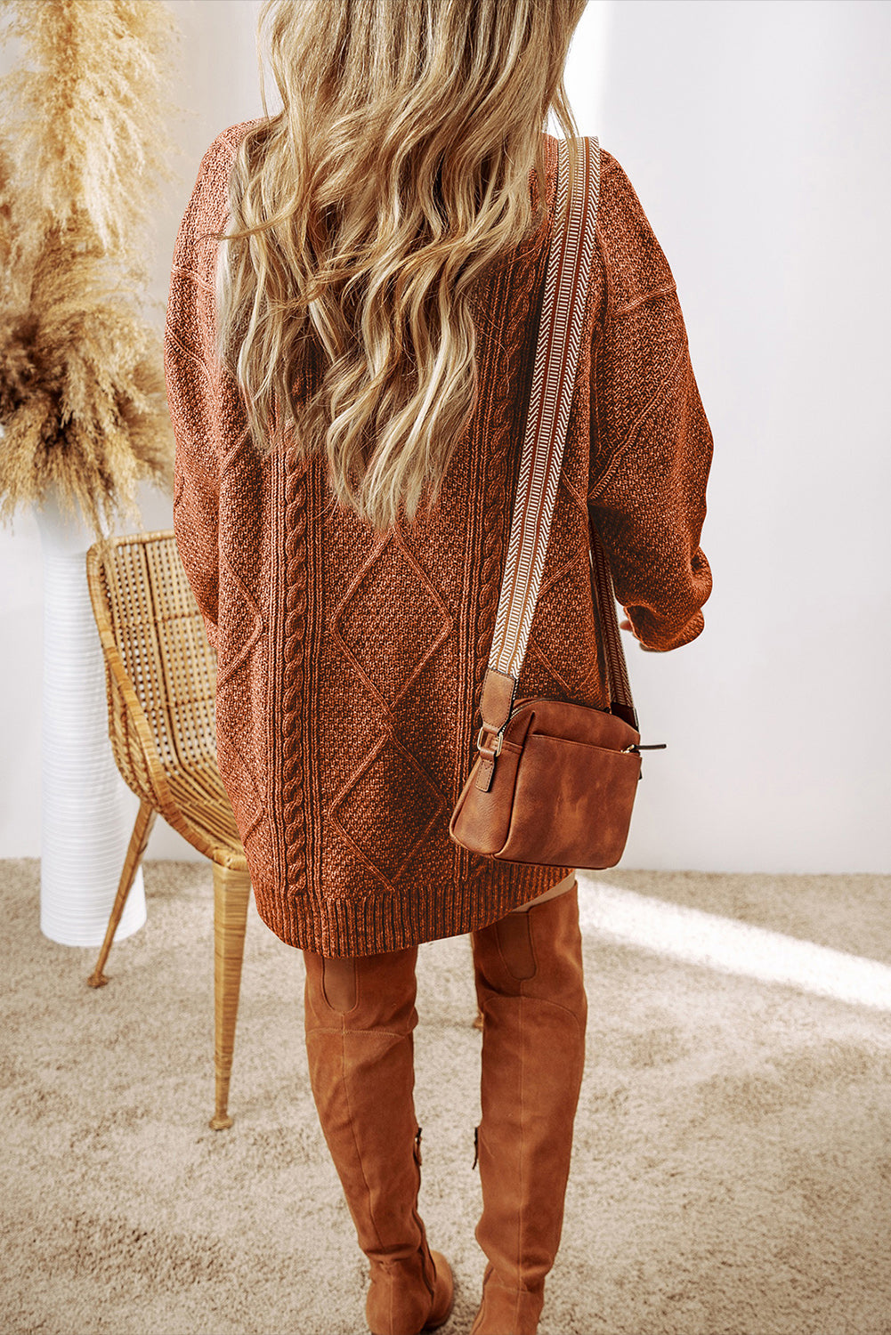 Cable Knit Drop Shoulder Loose Fit Sweater