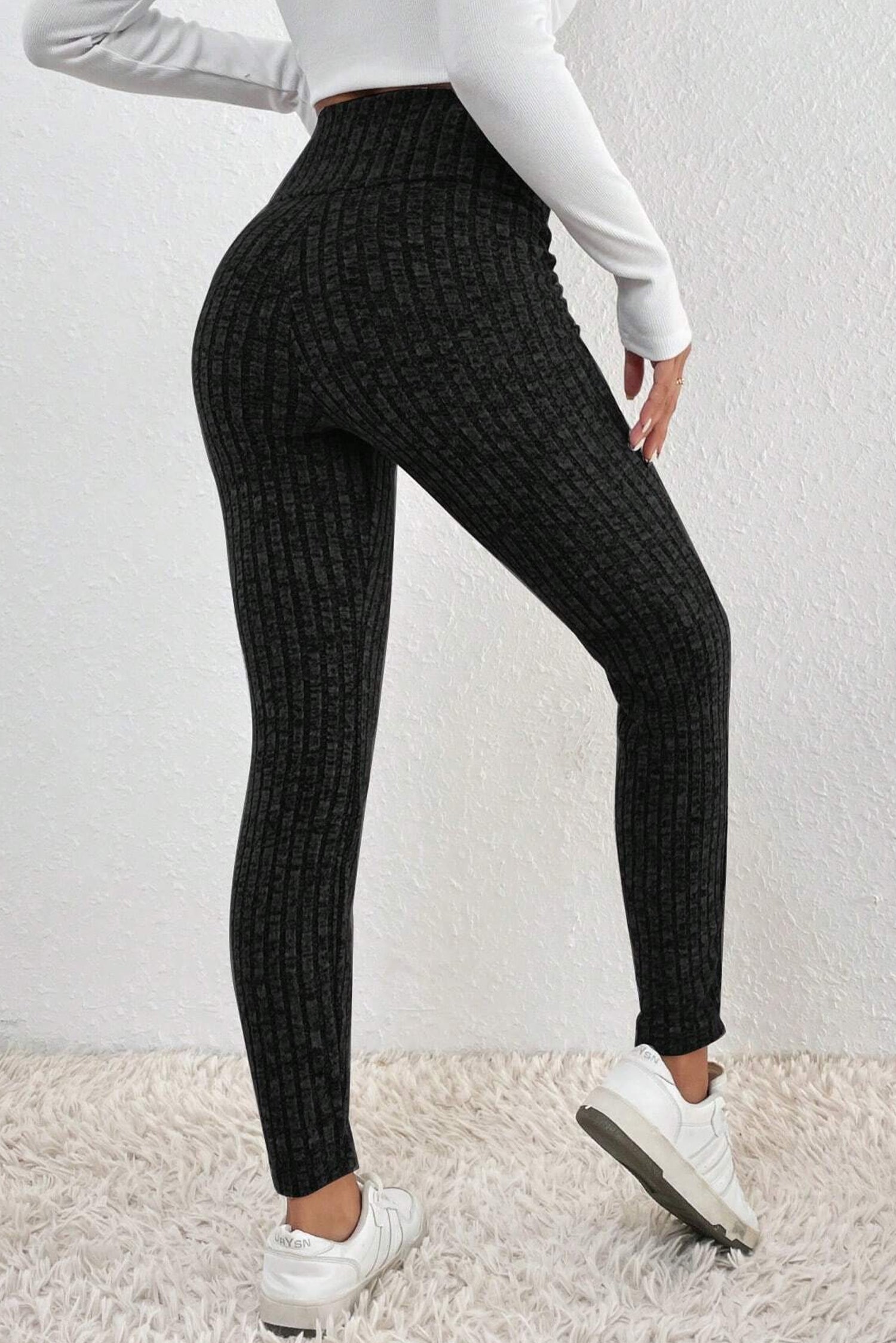 Wide Waistband Ribbed Knit Leggings