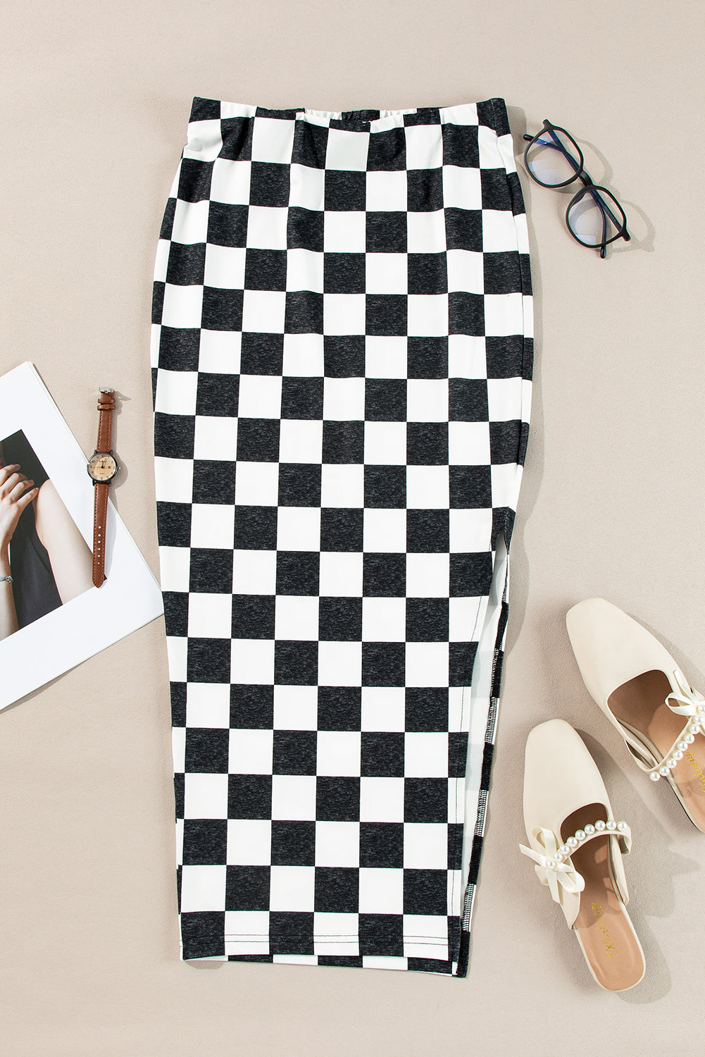 Checkered Print High Waist Skirt