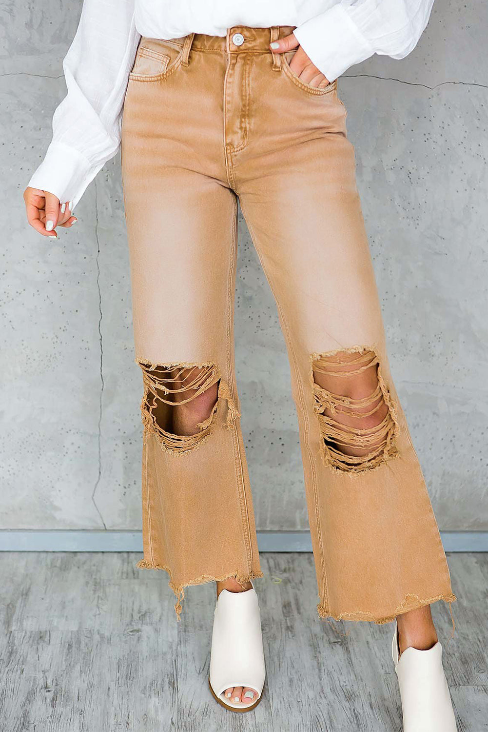 Hollow-out High Waist Cropped Flare Jeans