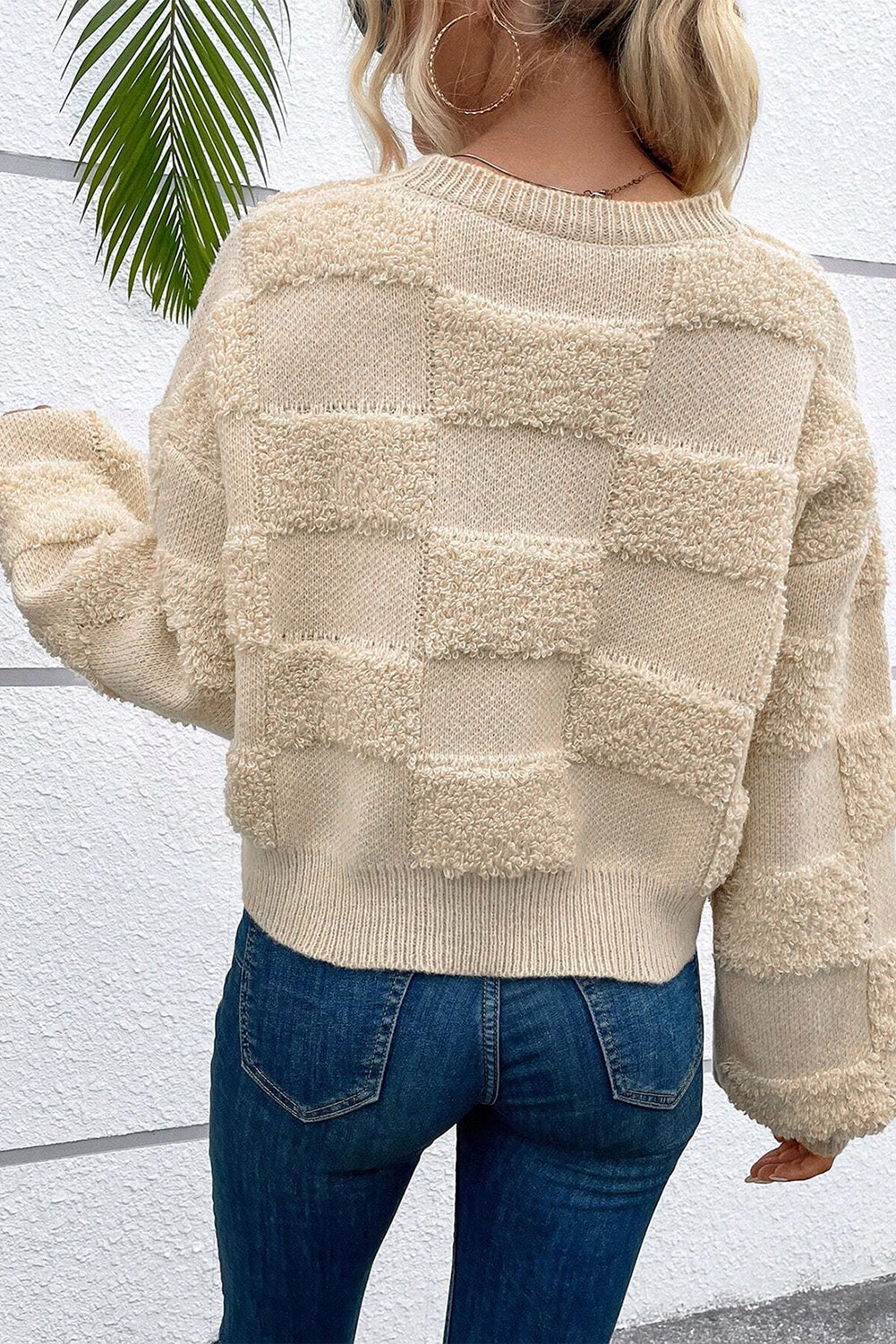 Parchment Checkered Loose Sweater