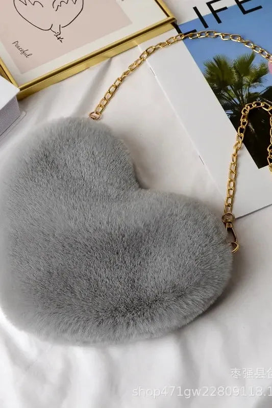 Heart Shaped Faux Fur Crossbody Wallet