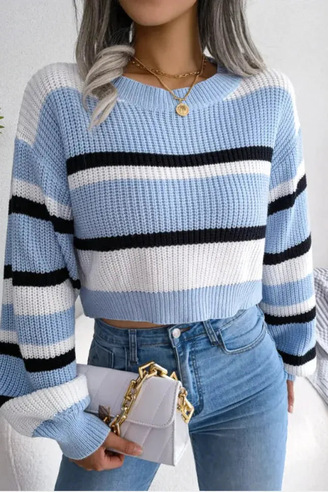 Plunge Neck Long Sleeve Knit Sweater