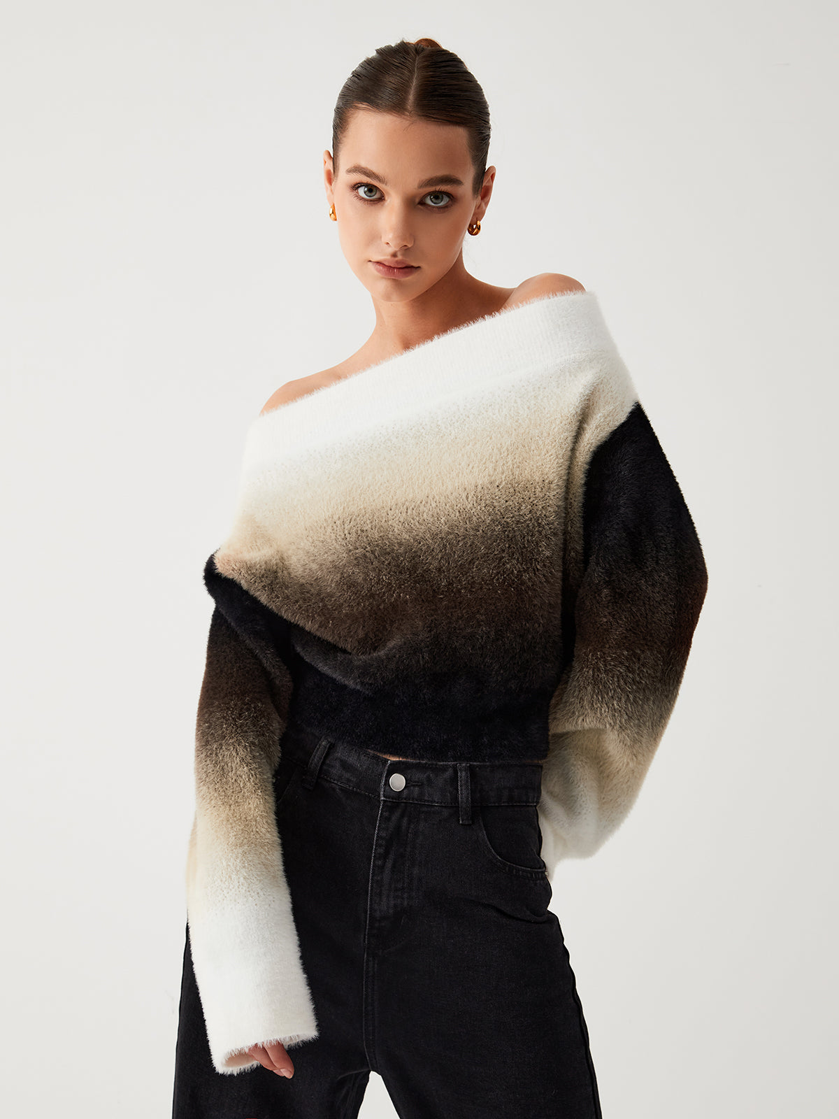 Fuzzy Off Shoulder Crop Sweater