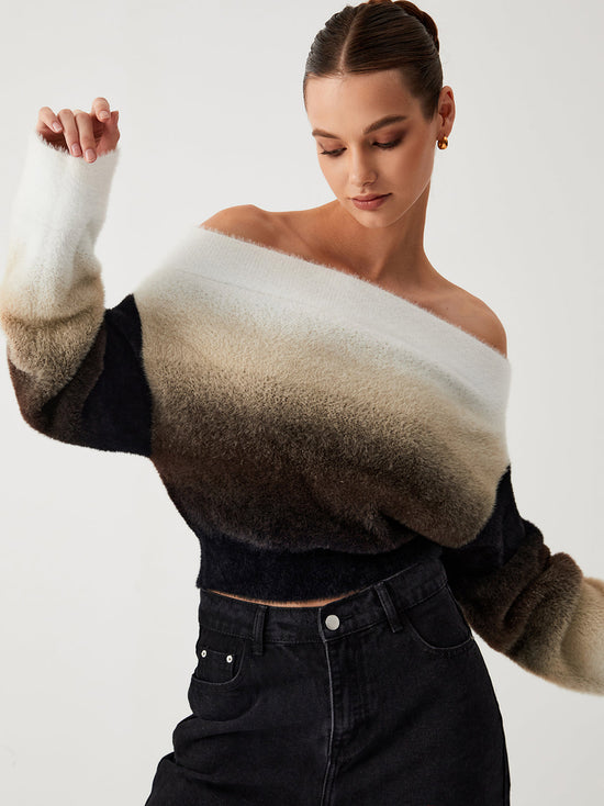 Fuzzy Off Shoulder Crop Trui 