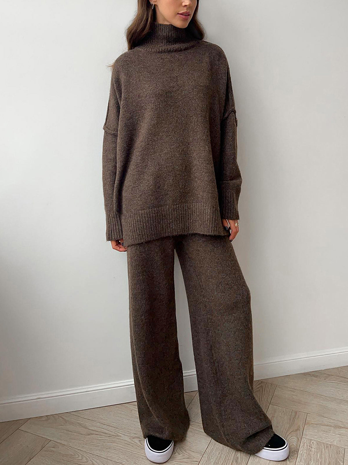 Turtleneck Knit Pants Set