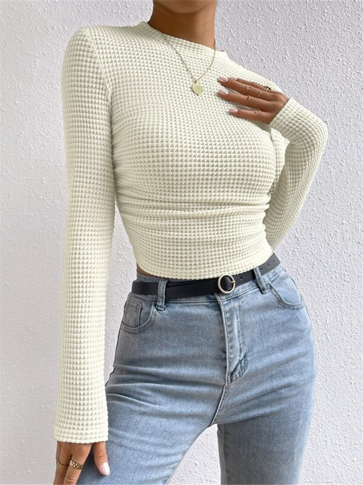 Plain Waffle Slim Sweater