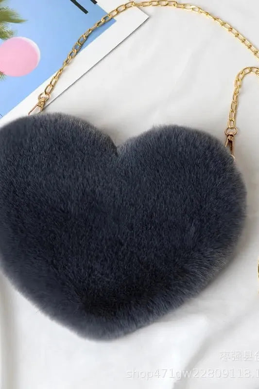 Heart Shaped Faux Fur Crossbody Wallet