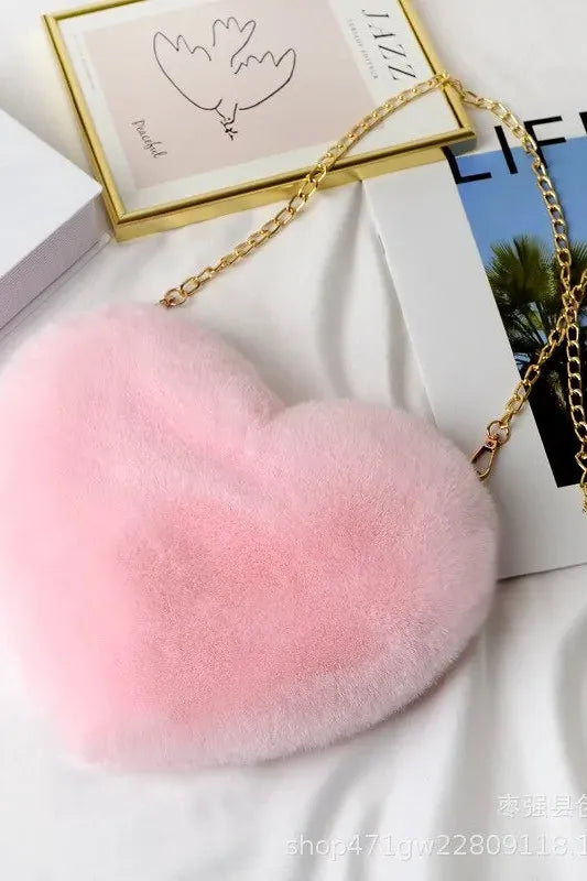 Heart Shaped Faux Fur Crossbody Wallet