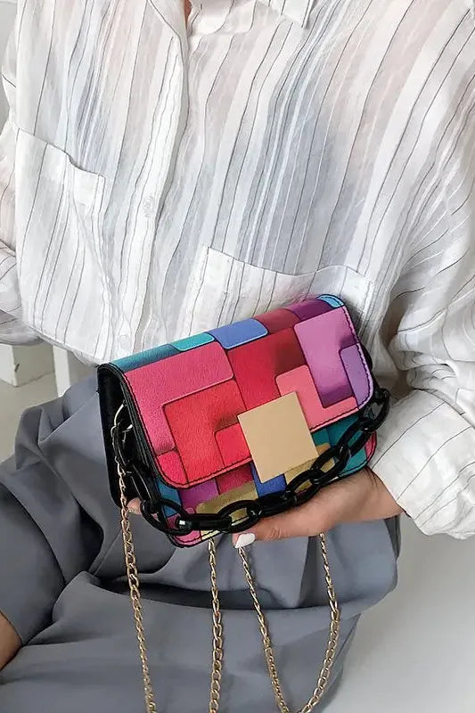 Printed Paneled Shoulder Bag