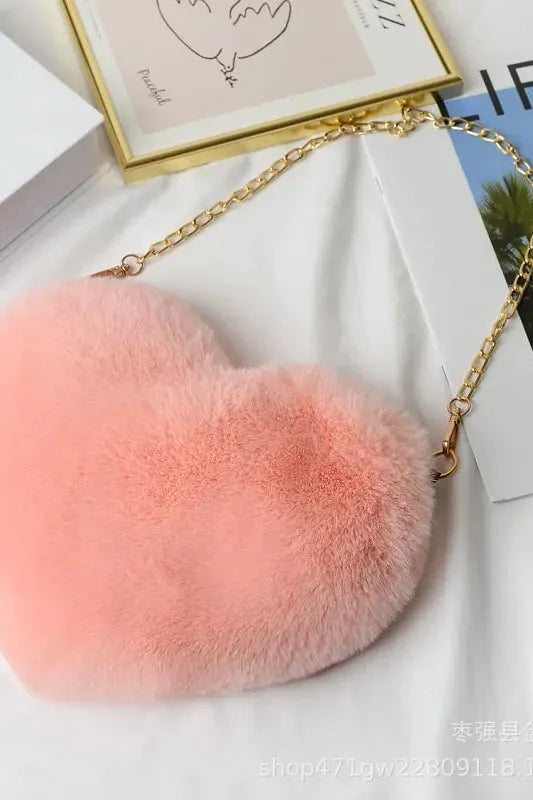 Heart Shaped Faux Fur Crossbody Wallet