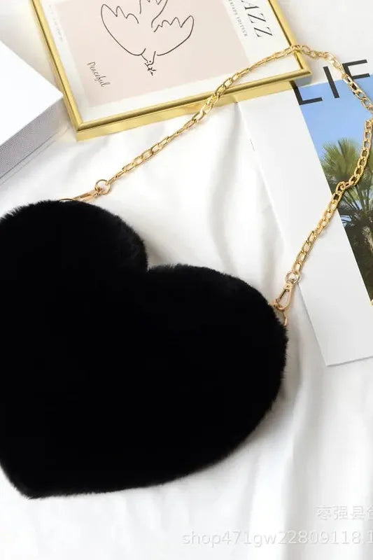 Heart Shaped Faux Fur Crossbody Wallet