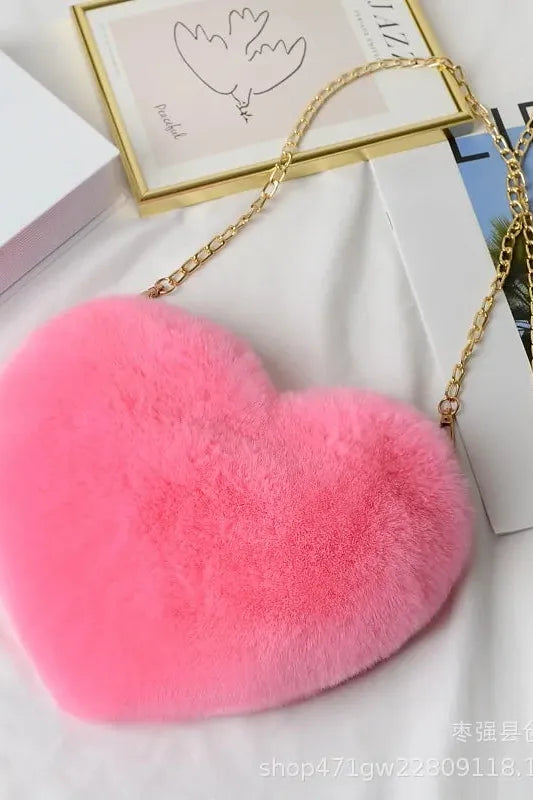 Heart Shaped Faux Fur Crossbody Wallet