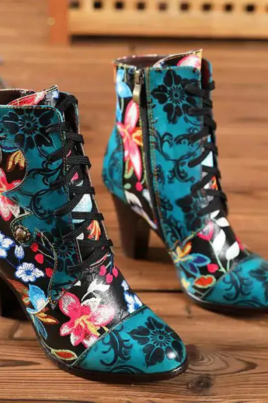 Vibrant Floral Leather Boots