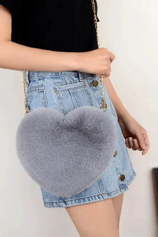 Heart Shaped Faux Fur Crossbody Wallet