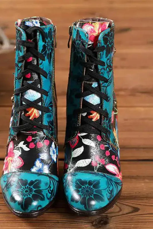 Vibrant Floral Leather Boots