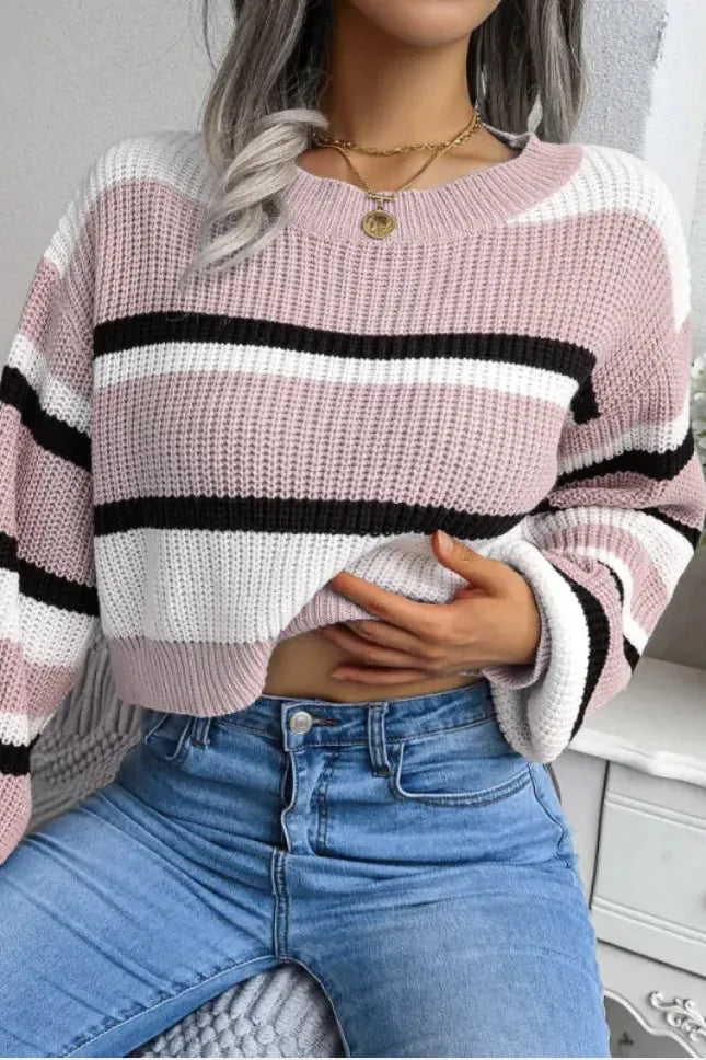 Plunge Neck Long Sleeve Knit Sweater