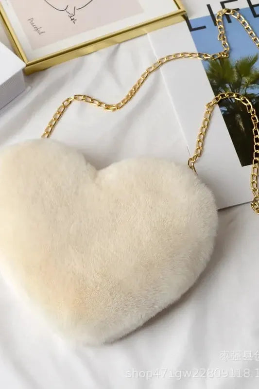 Heart Shaped Faux Fur Crossbody Wallet