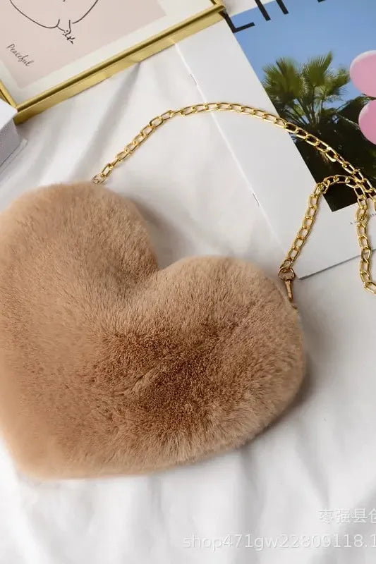 Heart Shaped Faux Fur Crossbody Wallet