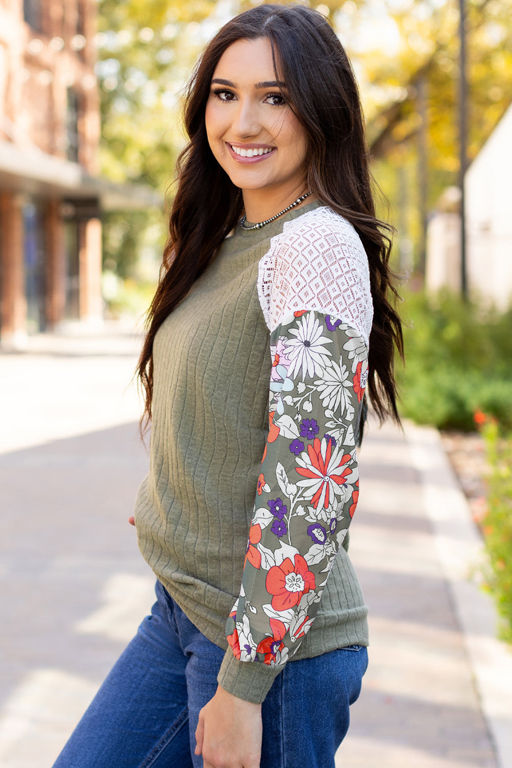 Floral Ribbed Blouse