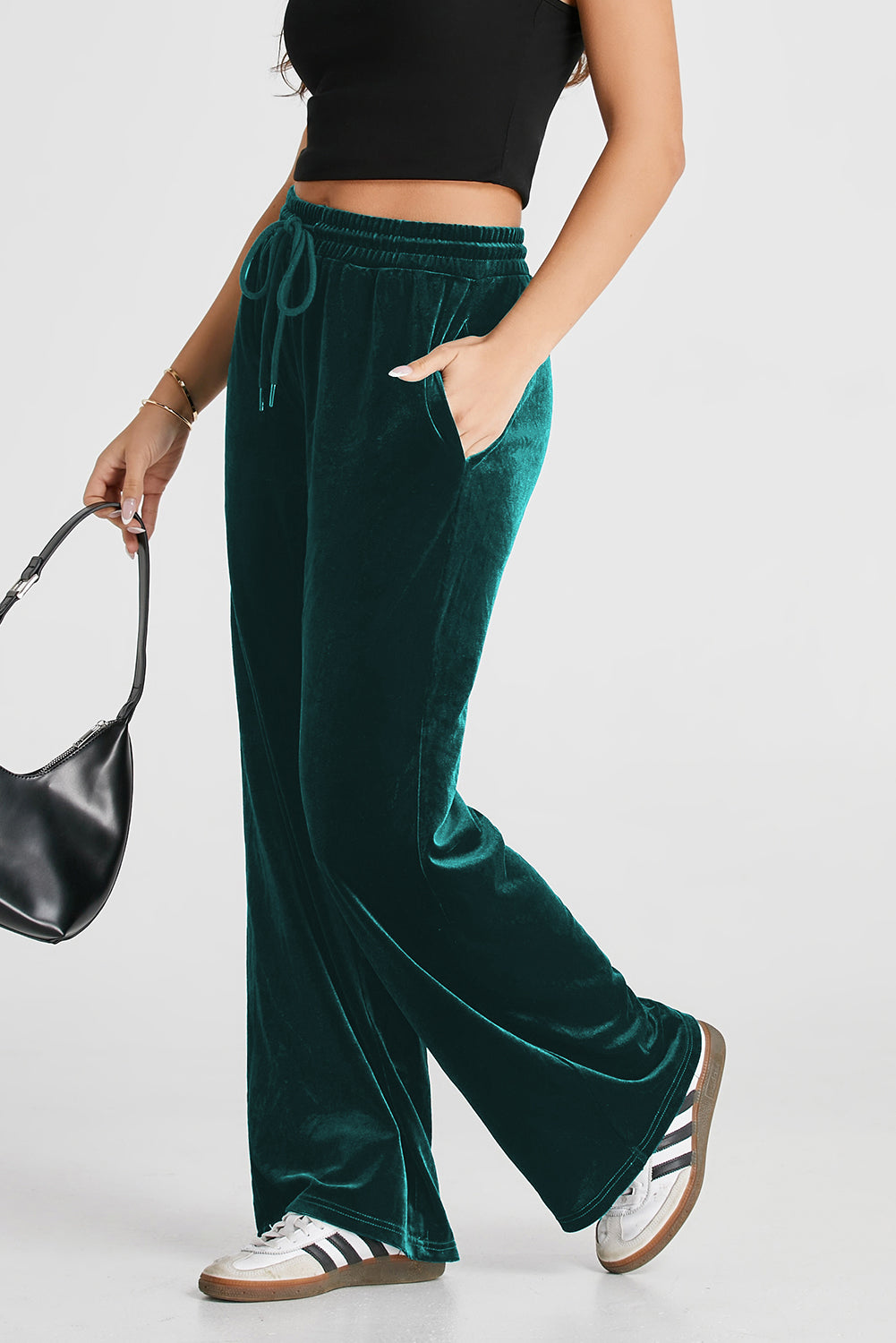 Drawstring Waist Wide Leg Pants