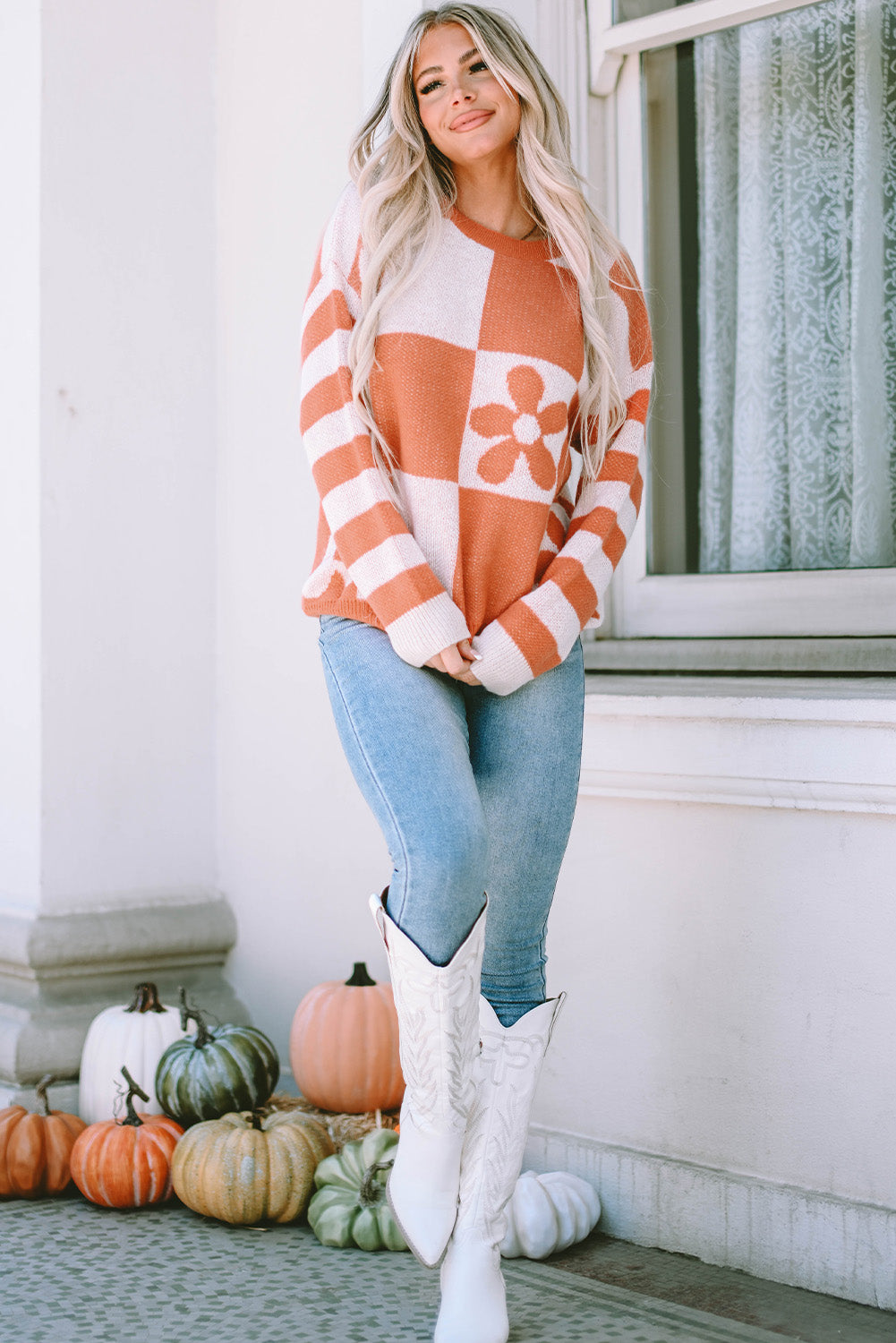 Checkered Floral Sweater