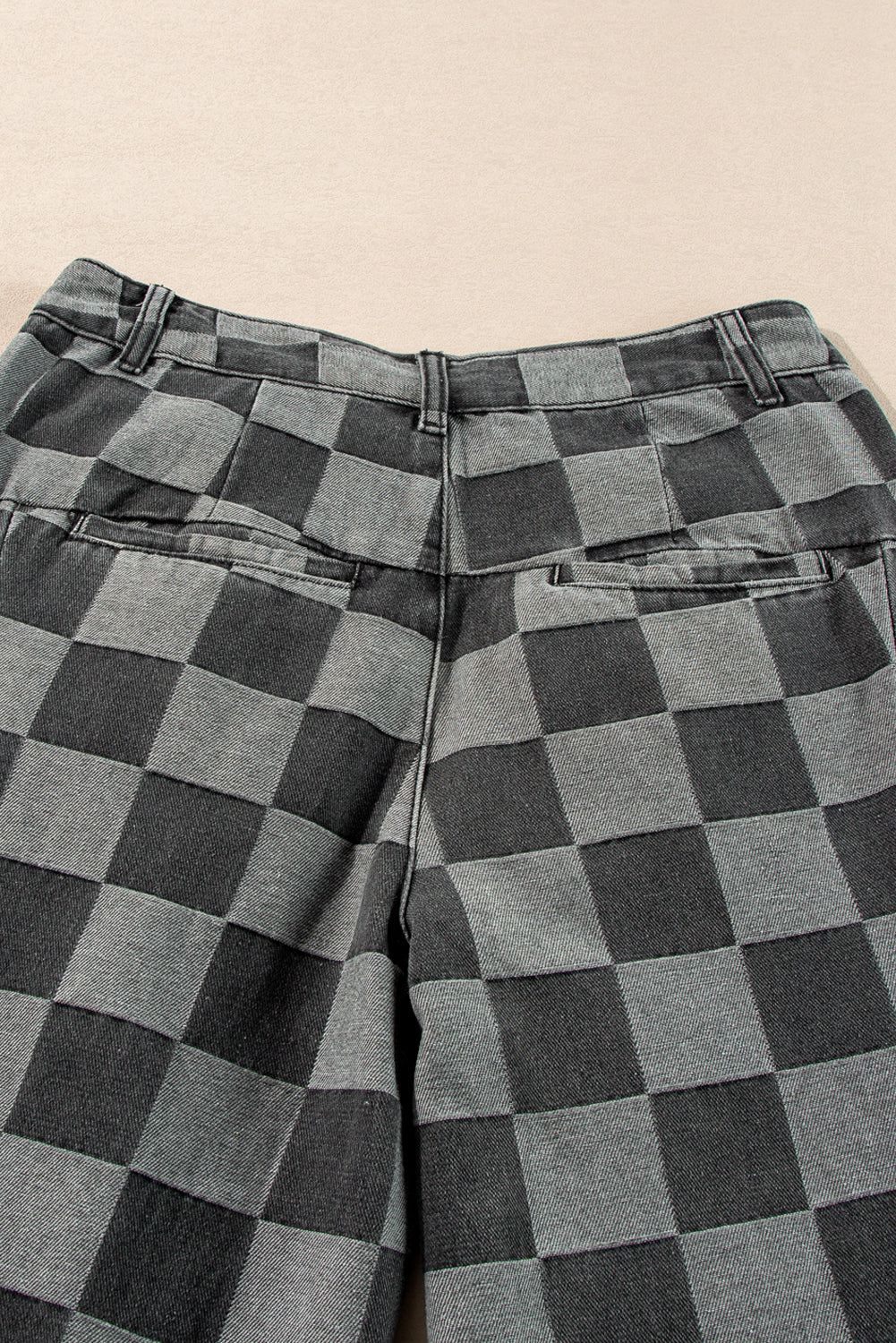 Checkered Denim Wide Leg Jeans