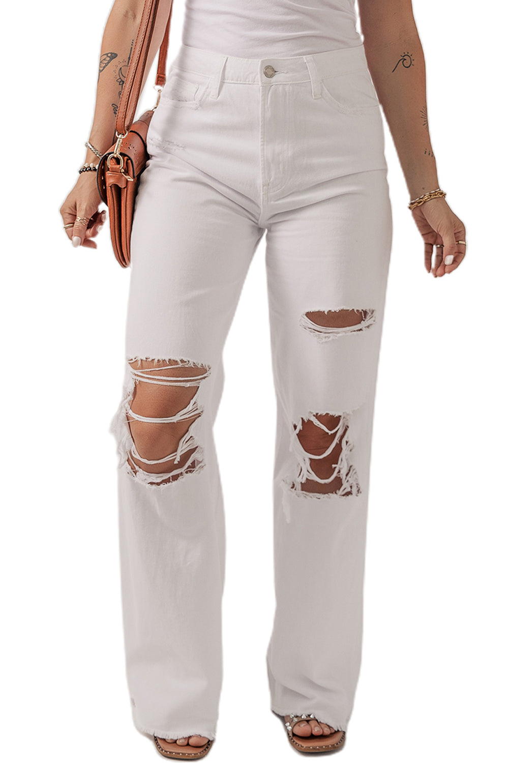 Distressed Straight Leg Jeans