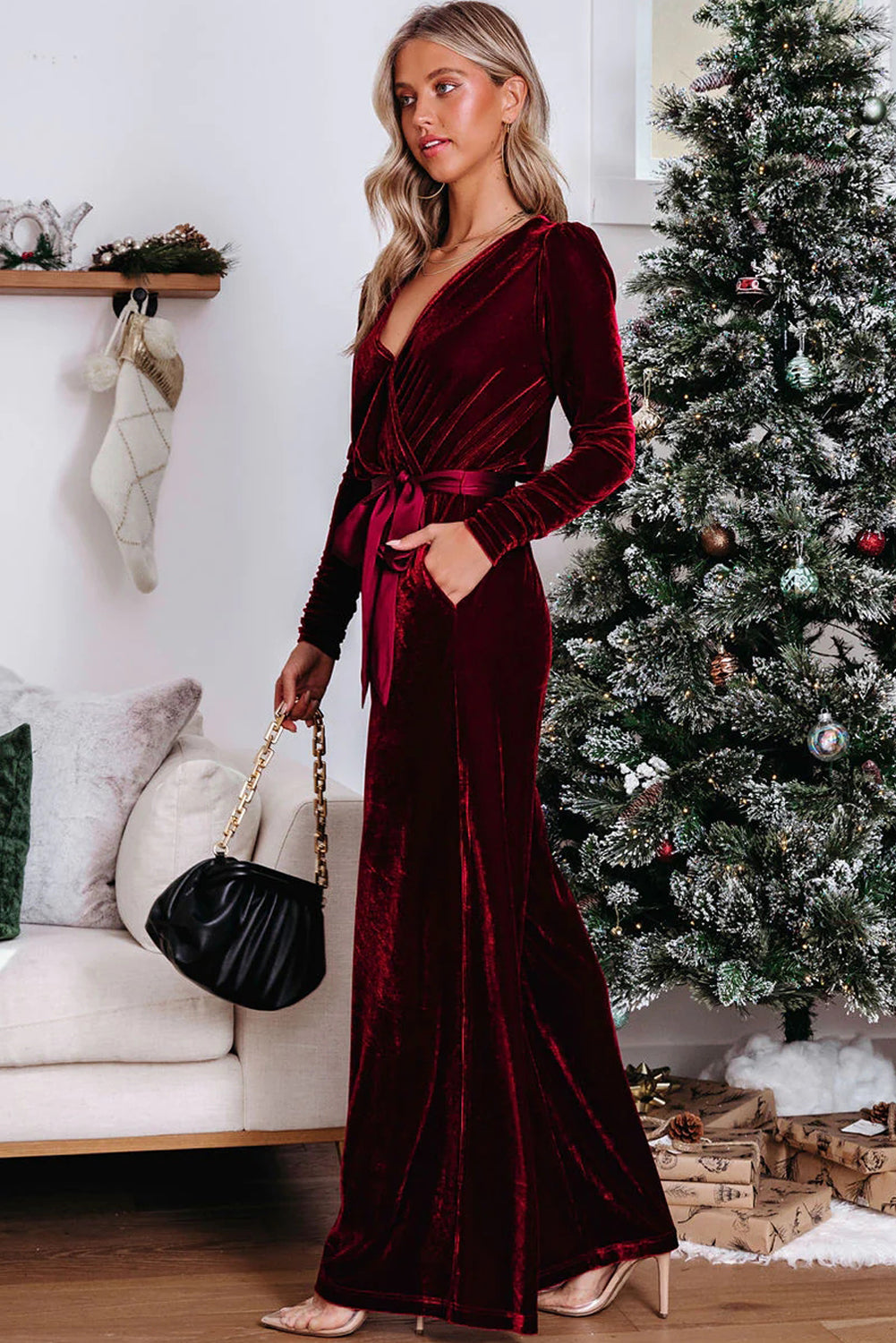 Velvet Cut out Back Wide Leg Jumpsuit