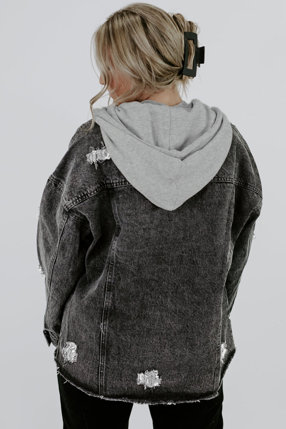 Hooded Frayed Denim Jacket