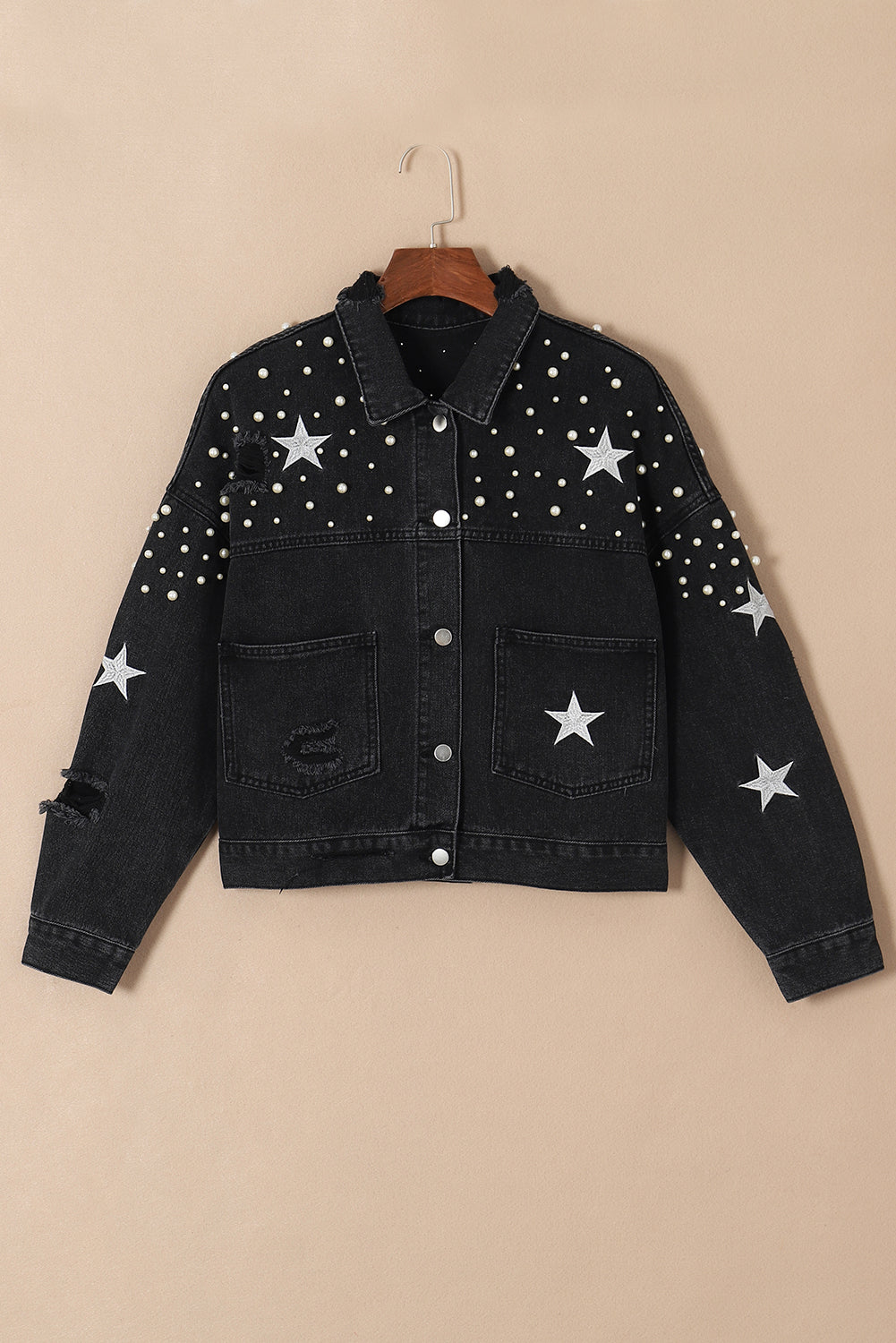 Pearls Star Cropped Denim Jacket