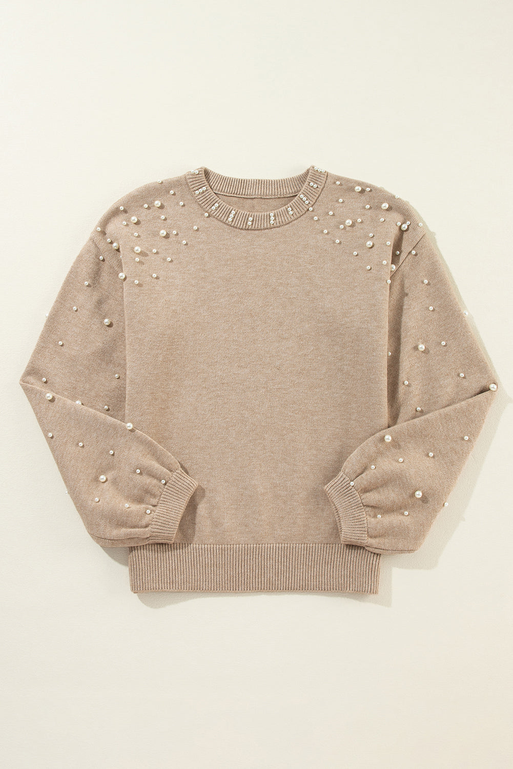 Pearled Drop Shoulder Round Neck Sweater