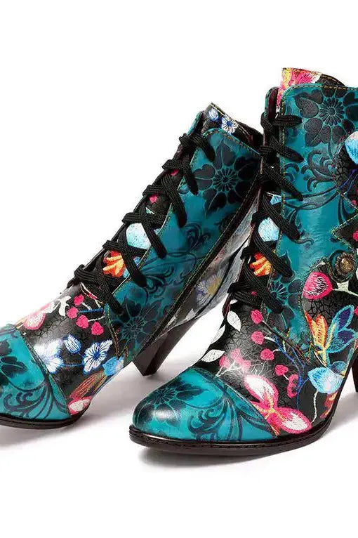 Vibrant Floral Leather Boots