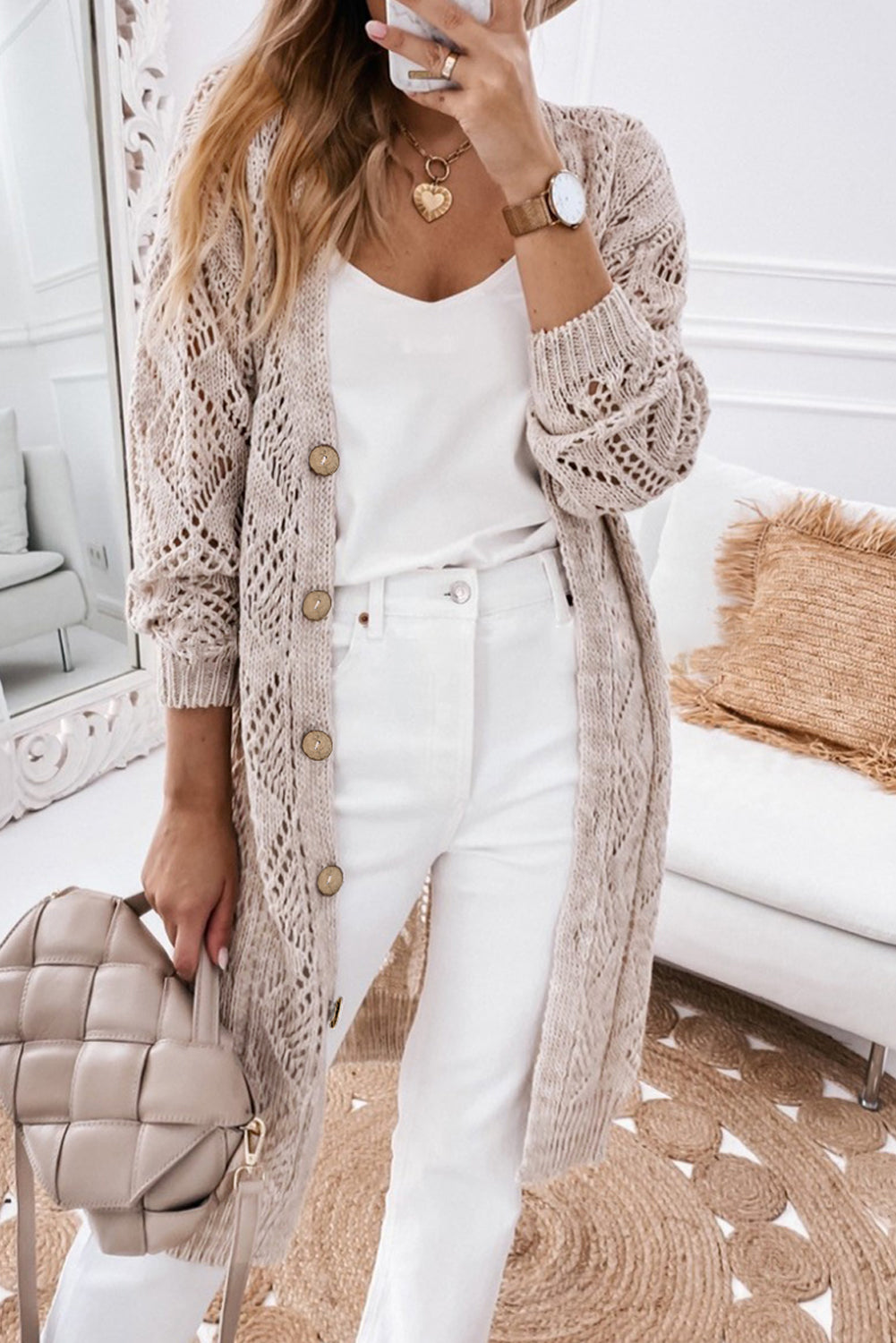 Hollow-out Knit Cardigan