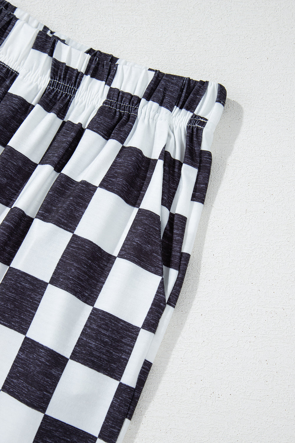 Black 2-Tone Checked High Waist Wide Leg Pants