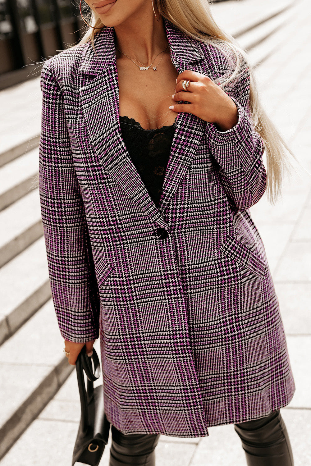 Plaid One Button Midi Coat