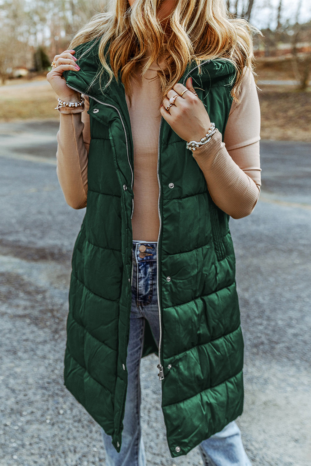 Hooded Long Quilted Vest