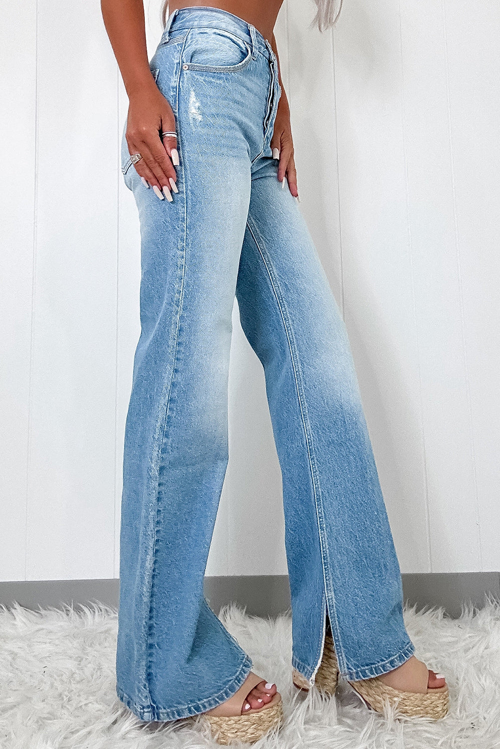 High Rise Slit Leg Straight Jeans