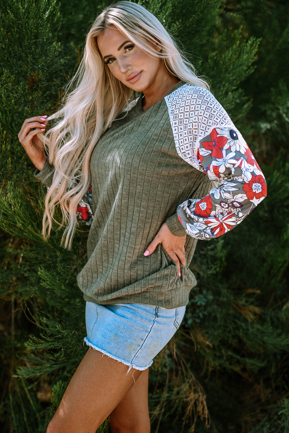 Floral Ribbed Blouse