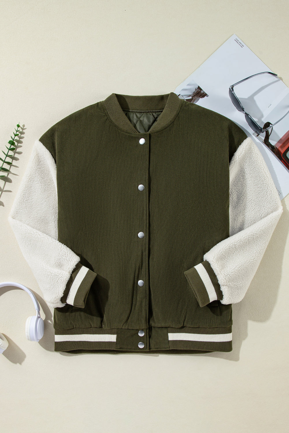 Fleece Patchwork Bomber Jacket